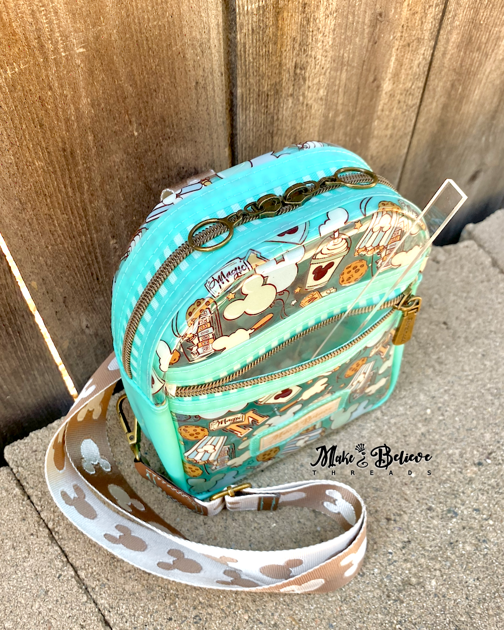 Clear and Light Aqua Jelly Mouse Park Snacks Crossbody Sling