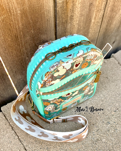 Clear and Light Aqua Jelly Mouse Park Snacks Crossbody Sling