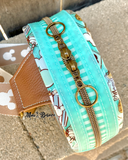 Clear and Light Aqua Jelly Mouse Park Snacks Crossbody Sling
