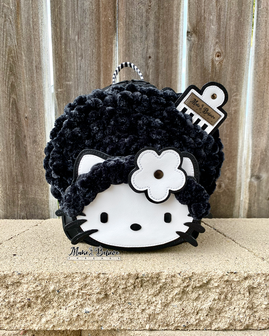 Custom Black and White Afro Bow Kitty 3D Backpack
