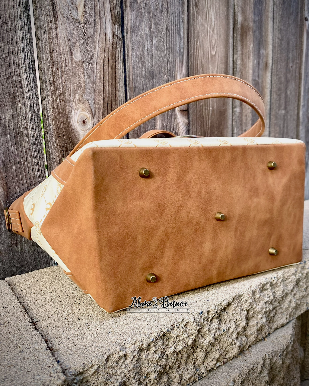 Cream & Brown Debossed Space Wars Large Handbag