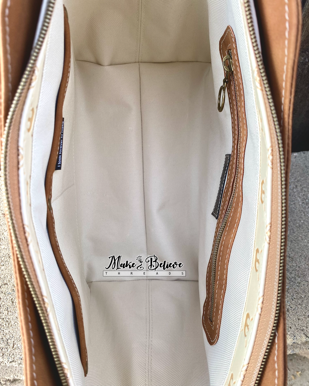 Cream & Brown Debossed Space Wars Large Handbag