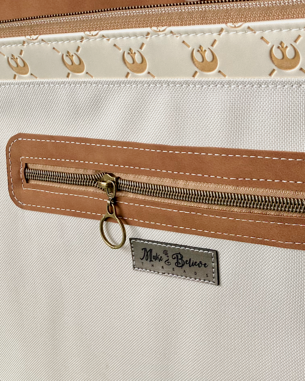 Cream & Brown Debossed Space Wars Large Handbag