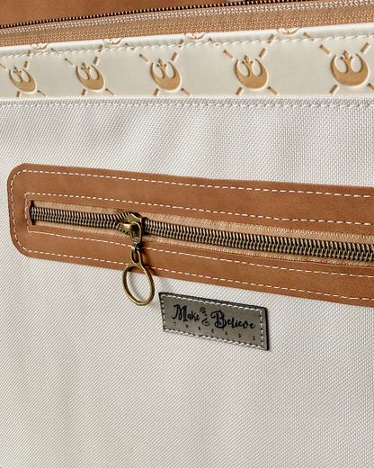 Cream & Brown Debossed Space Wars Large Handbag