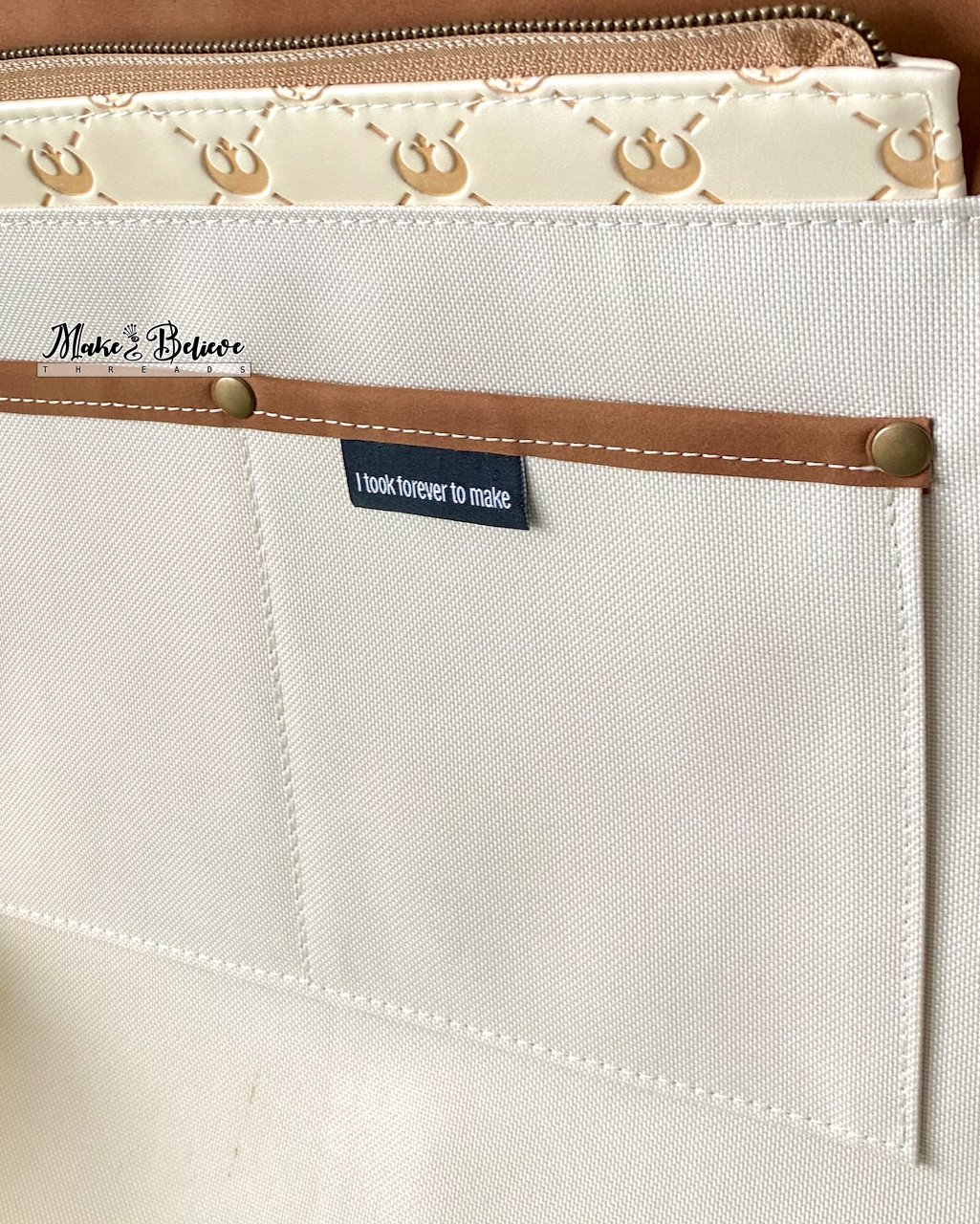 Cream & Brown Debossed Space Wars Large Handbag