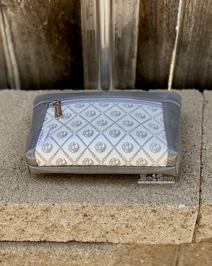 Debossed Space Wars Grey and White Pouch with Wristlet Strap