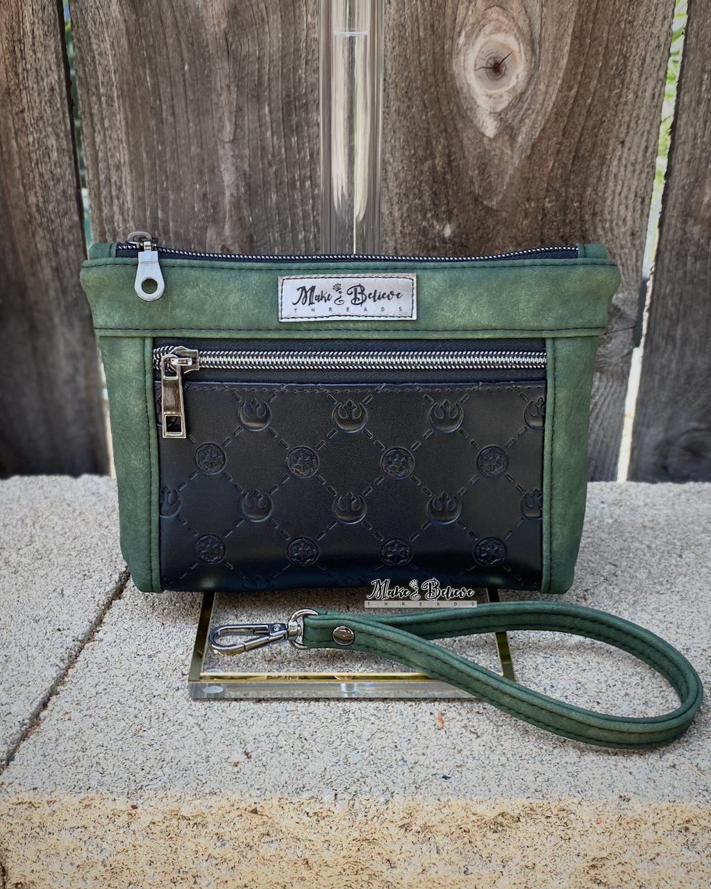 Debossed Space Wars Matte Green Pouch with Wristlet Strap