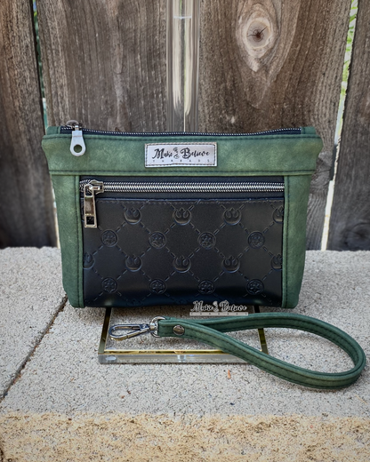 Debossed Space Wars Matte Green Pouch with Wristlet Strap