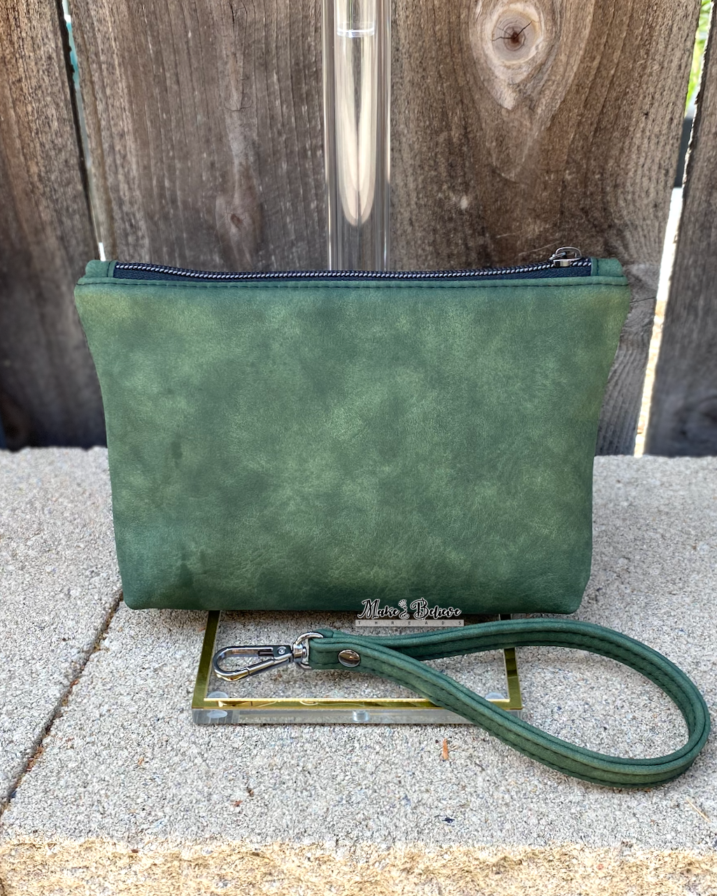 Debossed Space Wars Matte Green Pouch with Wristlet Strap