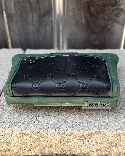 Debossed Space Wars Matte Green Pouch with Wristlet Strap