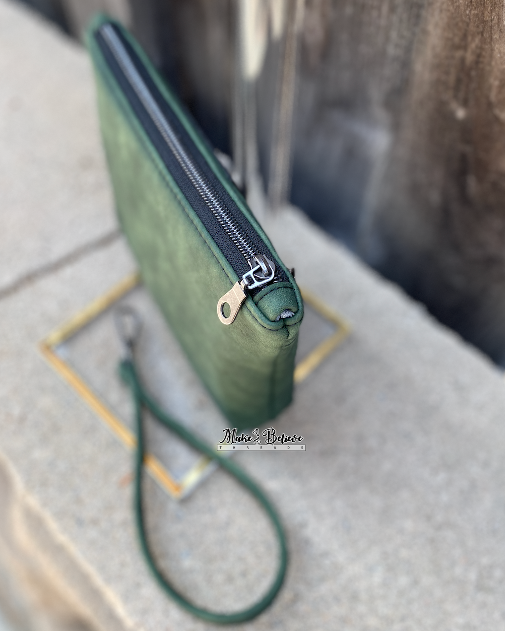 Debossed Space Wars Matte Green Pouch with Wristlet Strap