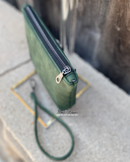 Debossed Space Wars Matte Green Pouch with Wristlet Strap