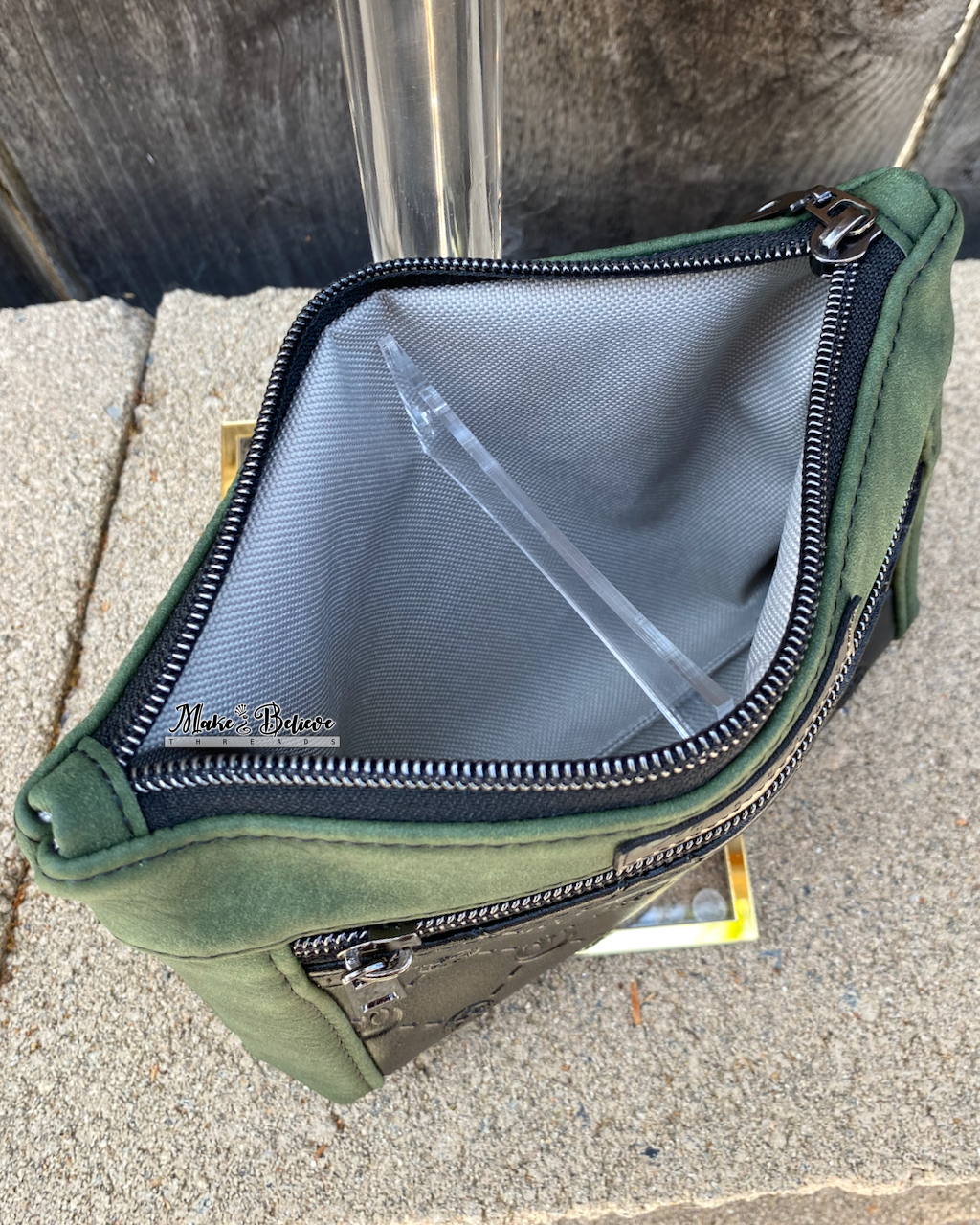 Debossed Space Wars Matte Green Pouch with Wristlet Strap