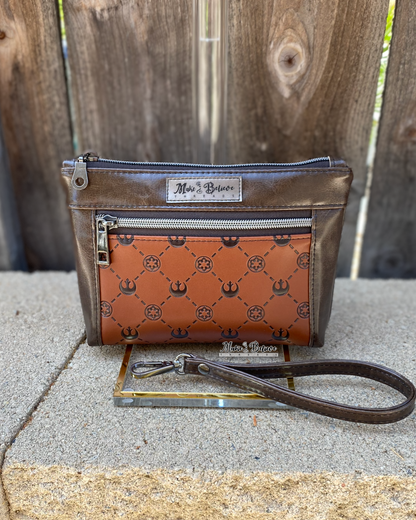 Debossed Space Wars Saddle Brown Pouch with Wristlet Strap