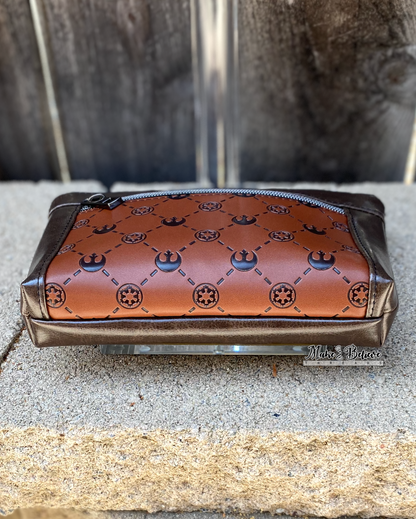 Debossed Space Wars Saddle Brown Pouch with Wristlet Strap