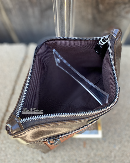 Debossed Space Wars Saddle Brown Pouch with Wristlet Strap