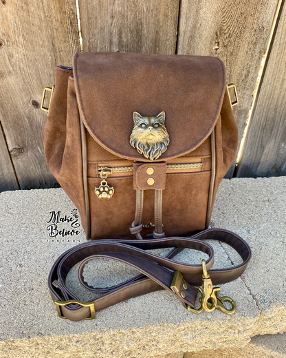 Feline Fine Brown Faux Suede Crossbody Bag