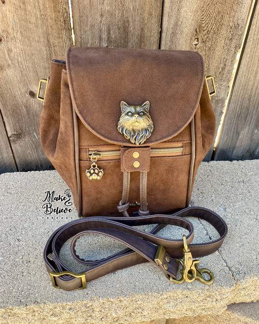 Feline Fine Brown Faux Suede Crossbody Bag