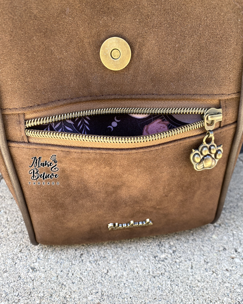 Feline Fine Brown Faux Suede Crossbody Bag