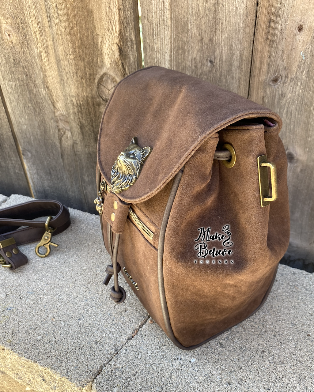Feline Fine Brown Faux Suede Crossbody Bag