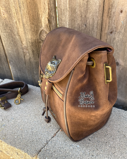 Feline Fine Brown Faux Suede Crossbody Bag