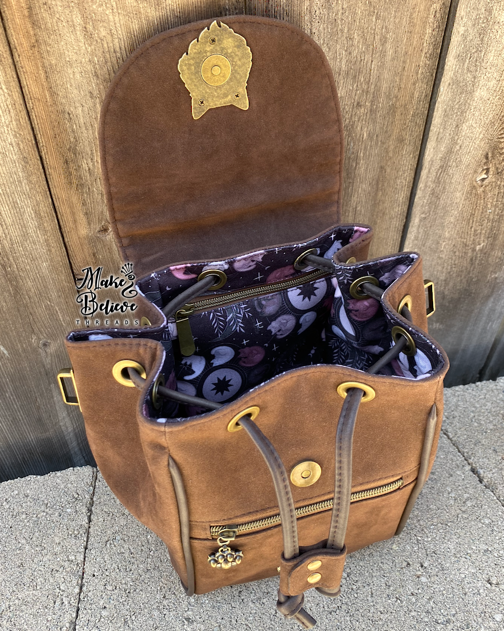 Feline Fine Brown Faux Suede Crossbody Bag