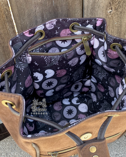 Feline Fine Brown Faux Suede Crossbody Bag