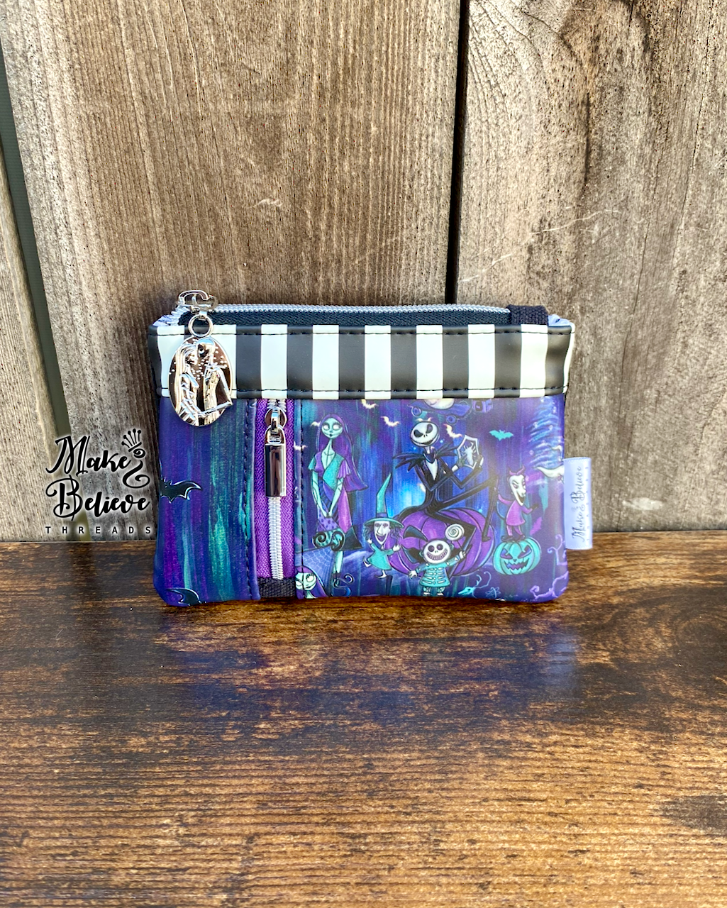 GITD Black & White Striped NBC Characters Mini Zip Wallet