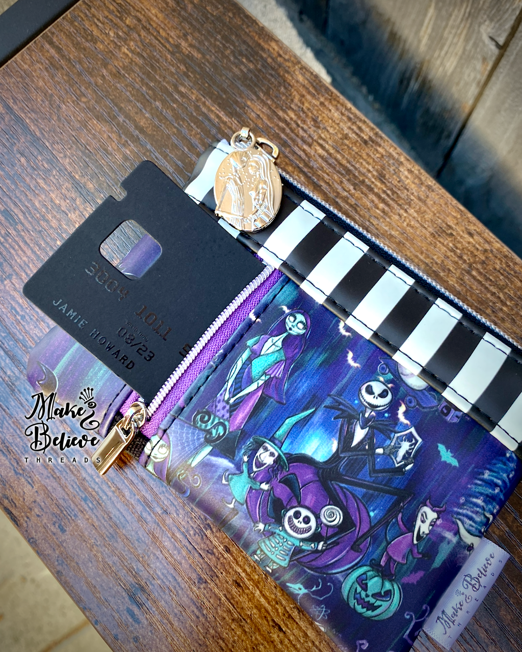 GITD Black & White Striped NBC Characters Mini Zip Wallet