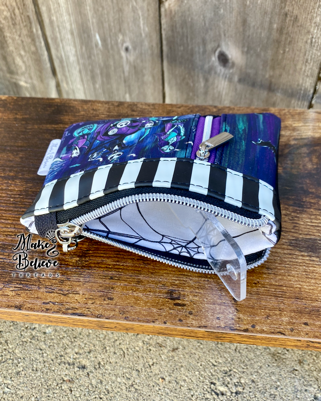 GITD Black & White Striped NBC Characters Mini Zip Wallet