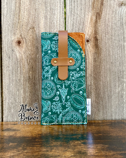 Green One Ring with Brown Corduroy Glasses Sleeve