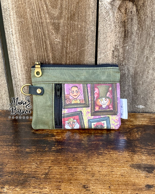Green Waxed Canvas Grimm/Fairytales Mashup Mini Zip Wallet