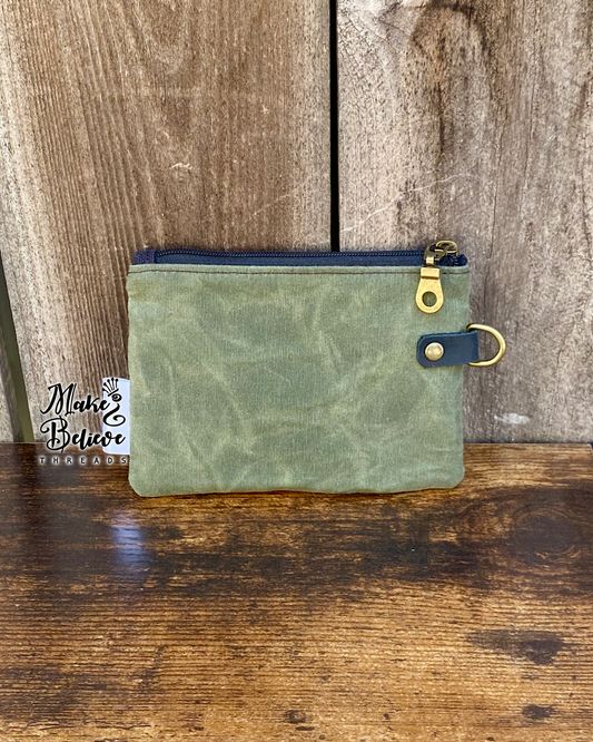 Green Waxed Canvas Grimm/Fairytales Mashup Mini Zip Wallet