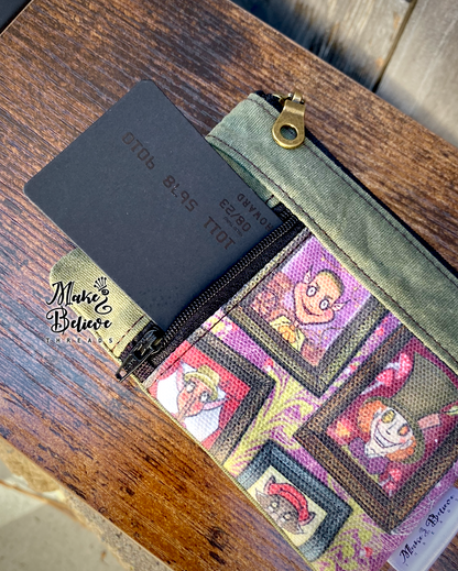 Green Waxed Canvas Grimm/Fairytales Mashup Mini Zip Wallet