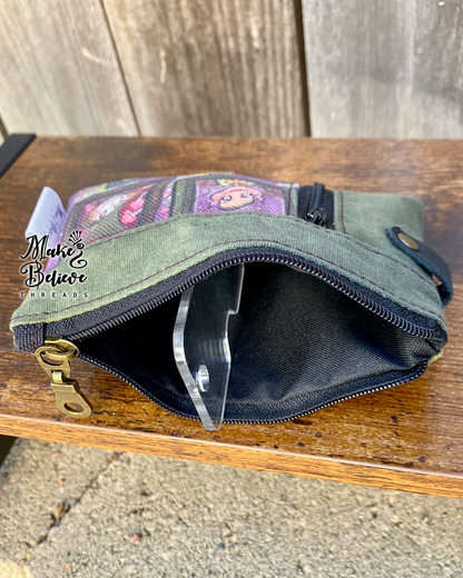 Green Waxed Canvas Grimm/Fairytales Mashup Mini Zip Wallet