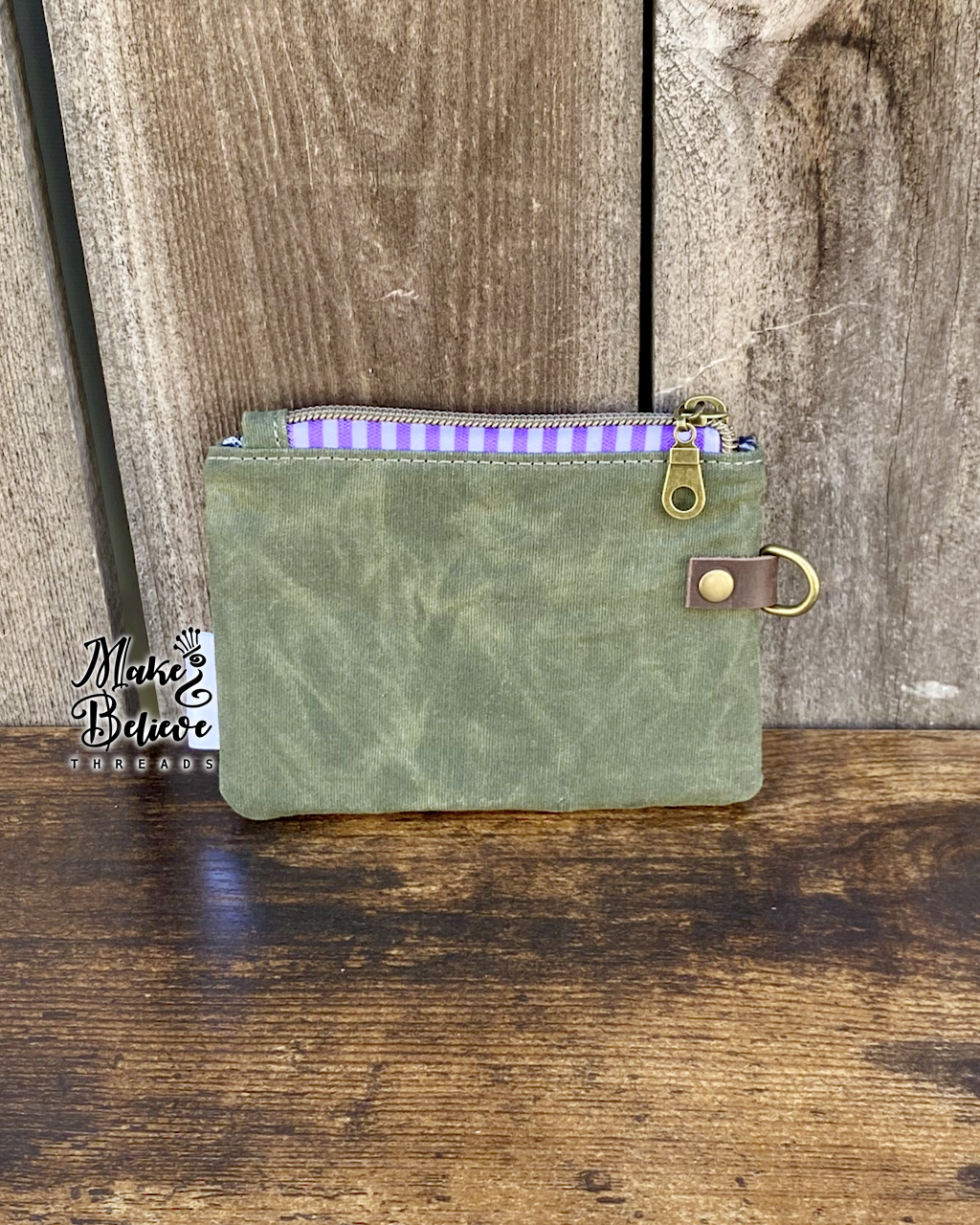 Green Waxed Canvas Witchy Frog & Ferret Mini Zip Wallet