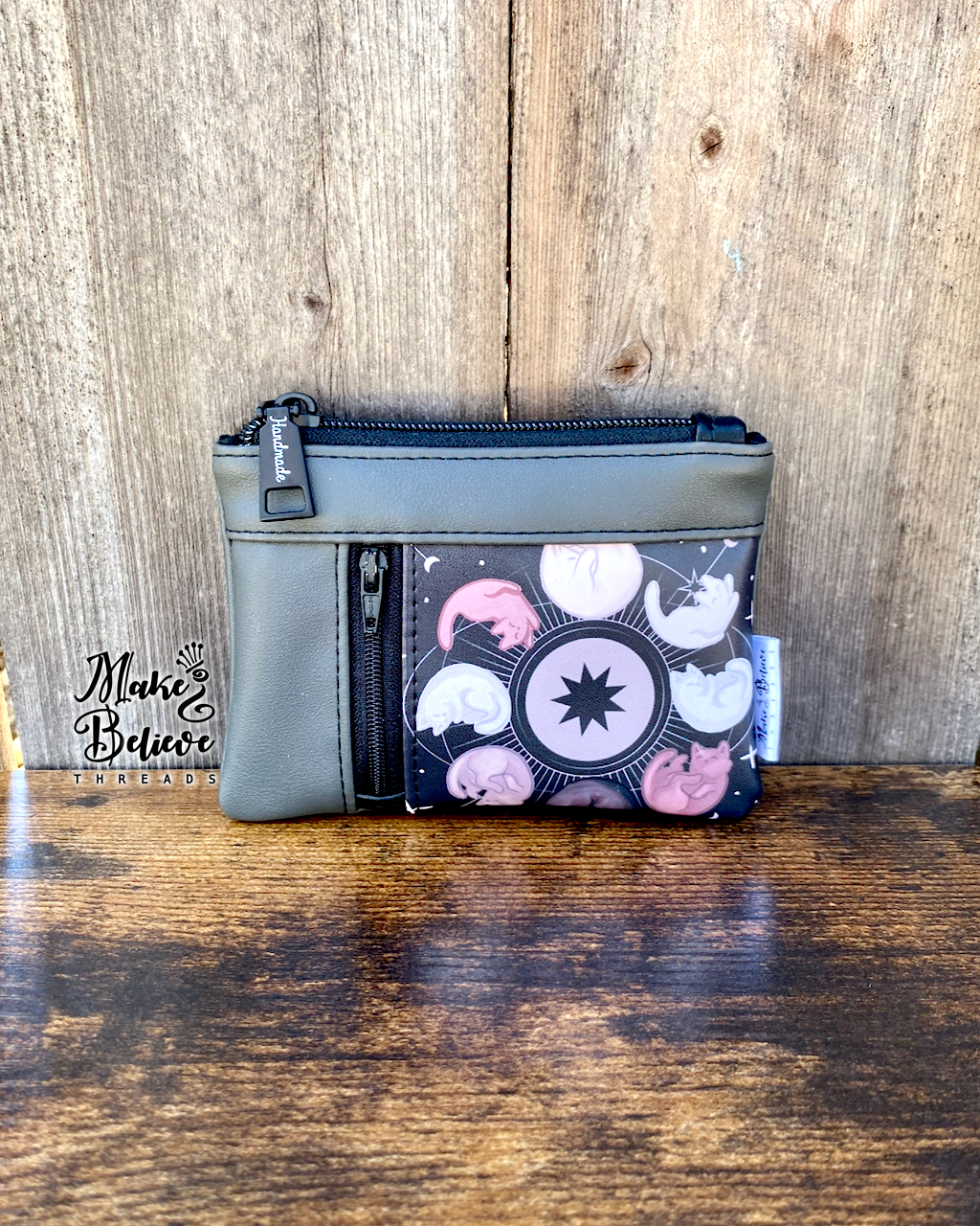 Grey Dark Kitty Moon Phases Mini Zip Wallet