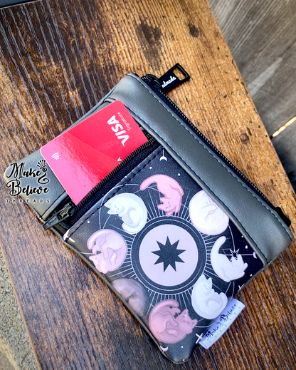 Grey Dark Kitty Moon Phases Mini Zip Wallet
