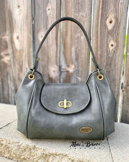 Grey Faux Leather Sequoia Shoulder Bag