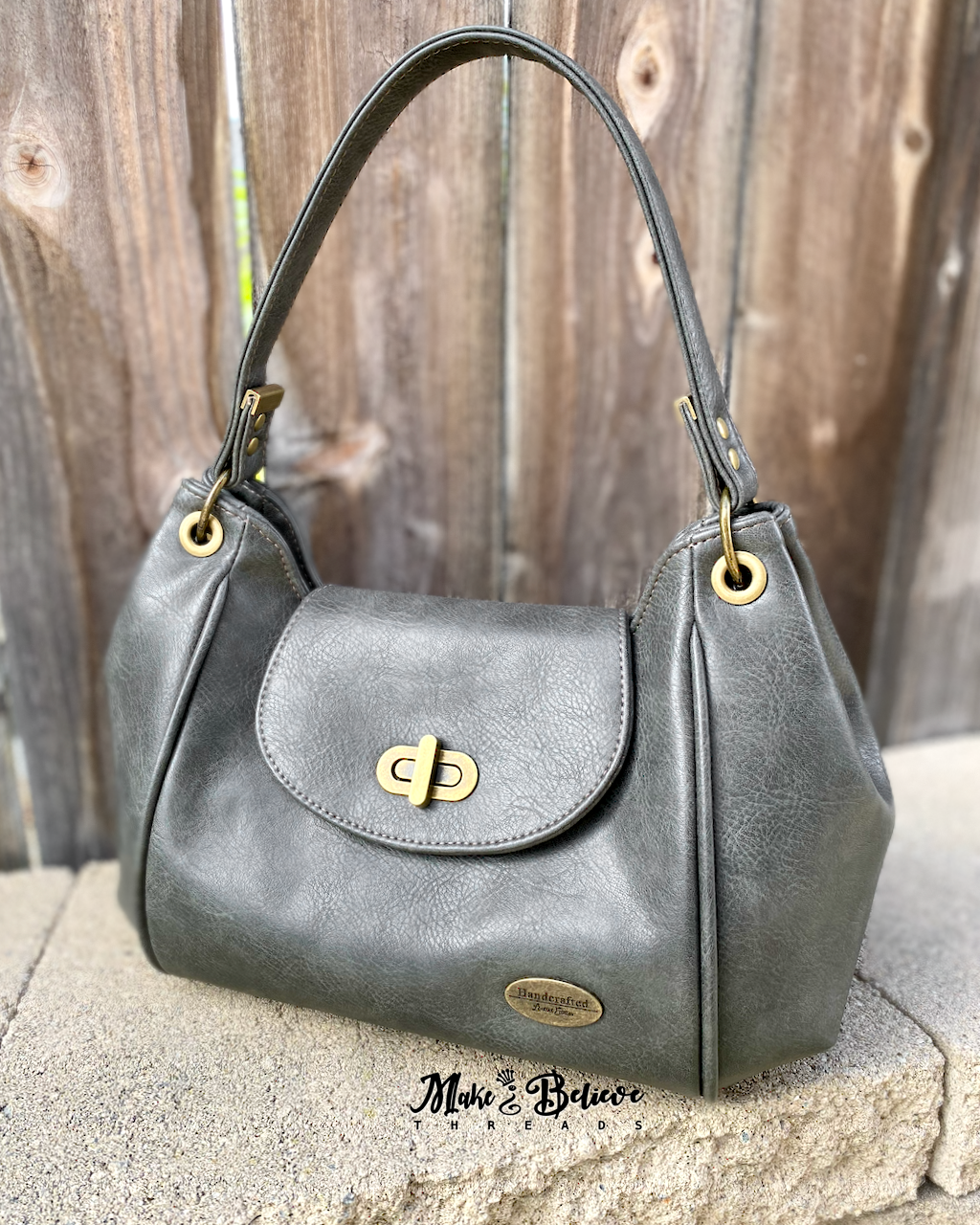 Grey Faux Leather Sequoia Shoulder Bag