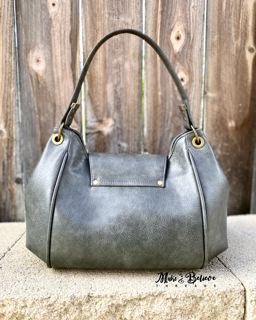 Grey Faux Leather Sequoia Shoulder Bag