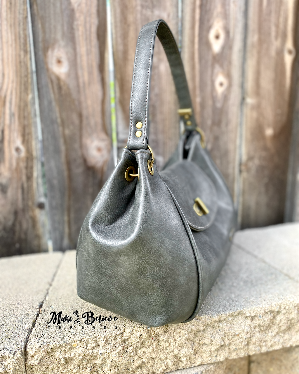 Grey Faux Leather Sequoia Shoulder Bag