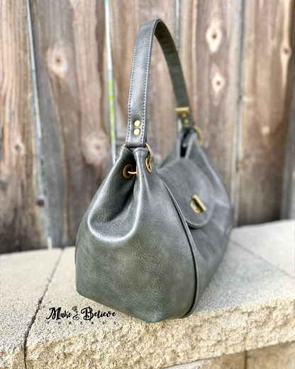 Grey Faux Leather Sequoia Shoulder Bag