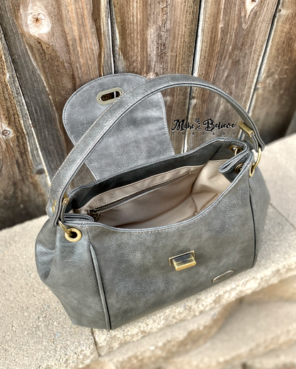 Grey Faux Leather Sequoia Shoulder Bag