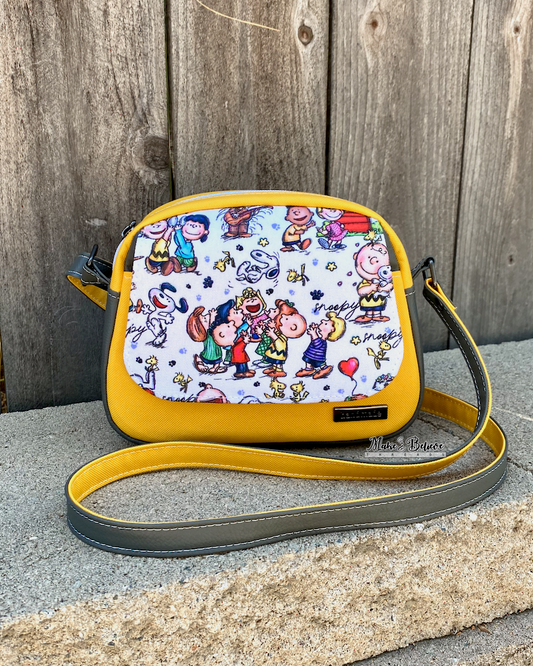 Grey and Sunflower Peanut Pup Bitty Bowler Bag