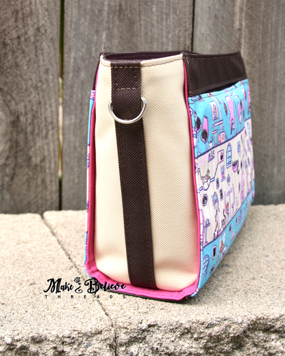 Canvas Teal and Pink Cat Cafe Crossbody Bag
