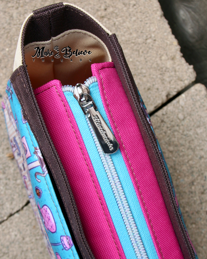 Canvas Teal and Pink Cat Cafe Crossbody Bag