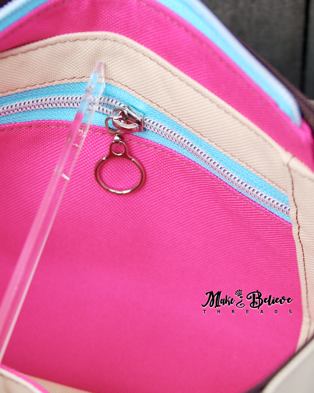 Canvas Teal and Pink Cat Cafe Crossbody Bag