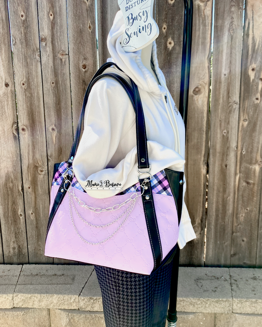 Lavender & Black Large Debossed Bow Kitty Handbag