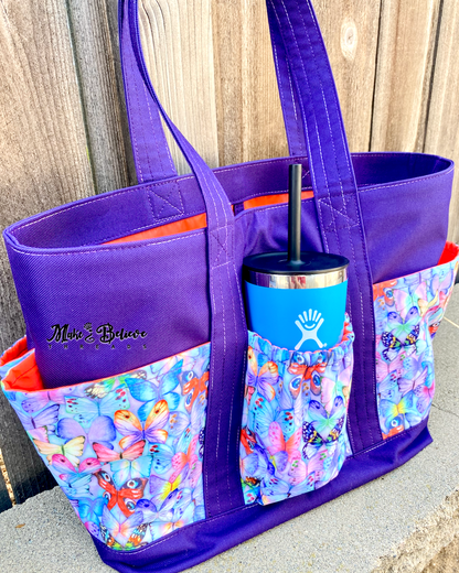 Purple and Orange Beach Bag with Butterflies